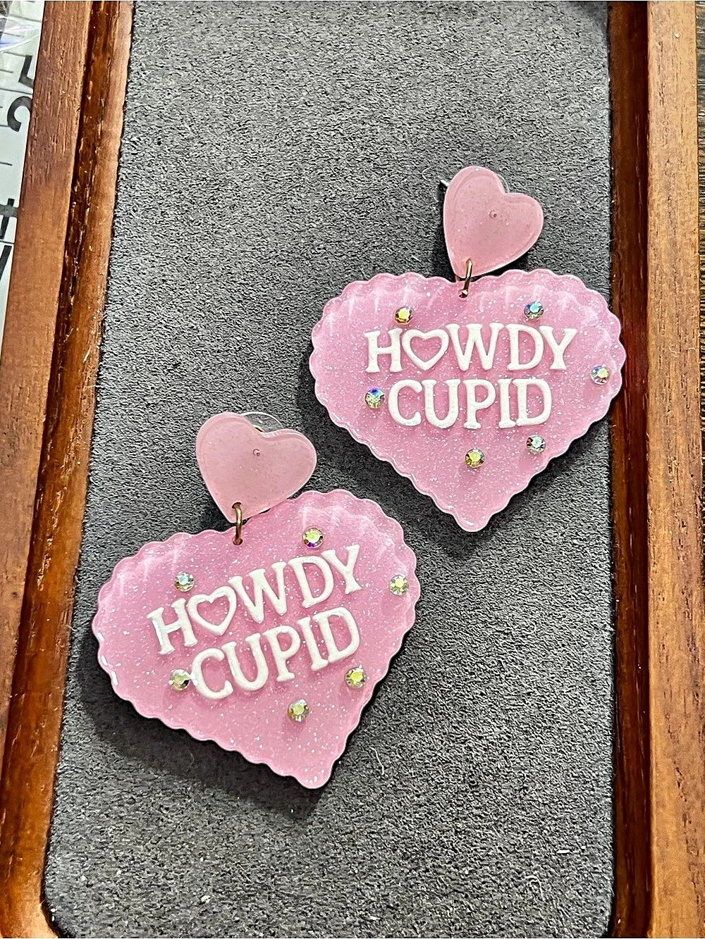 Pink Glitter Heart Statement Earrings